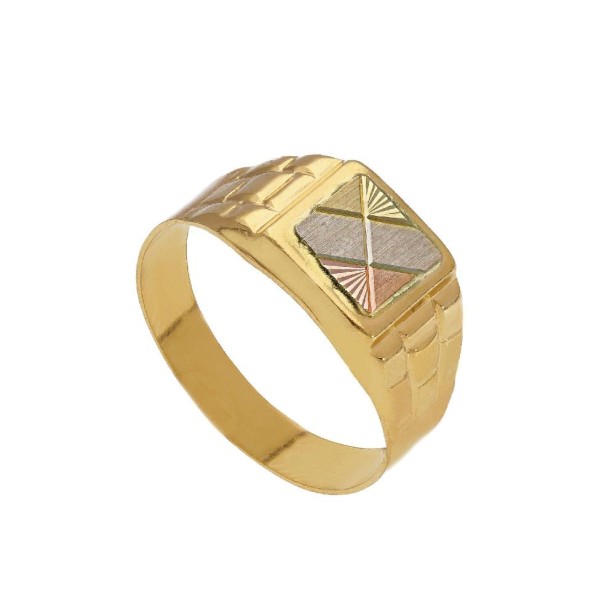 Anello chevalier in oro tre colori 750/ooo