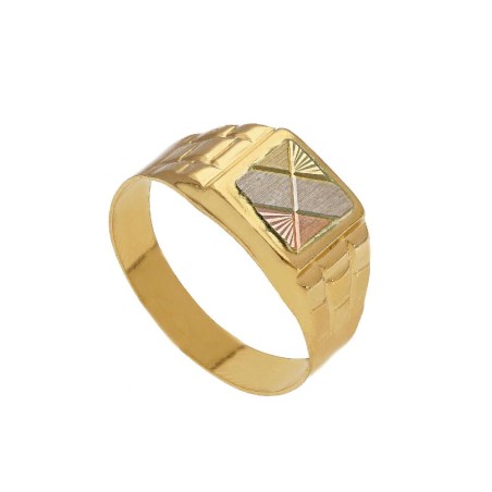 Anello chevalier in oro tre colori 750/ooo
