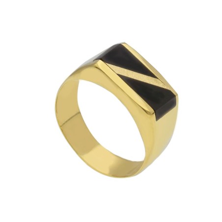 Anello chevalier in oro giallo 750/ooo e onice
