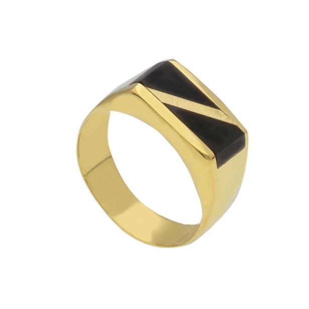 Anello chevalier in oro giallo 750/ooo e onice