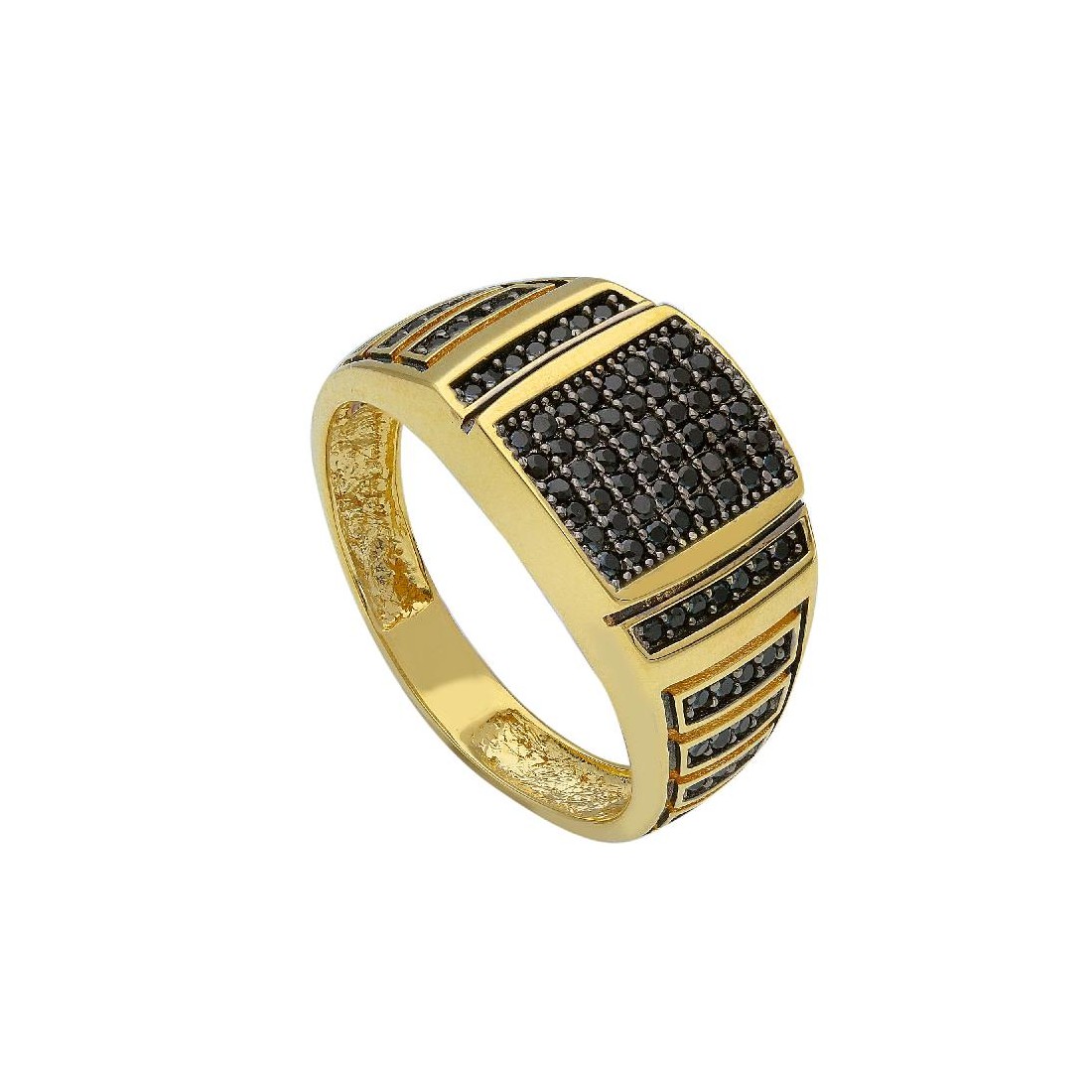 Anello chevalier in oro giallo 750/ooo e spinello nero