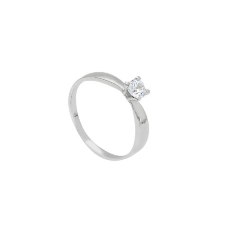 Anello solitario in oro bianco 750/ooo e zirconia cubica
