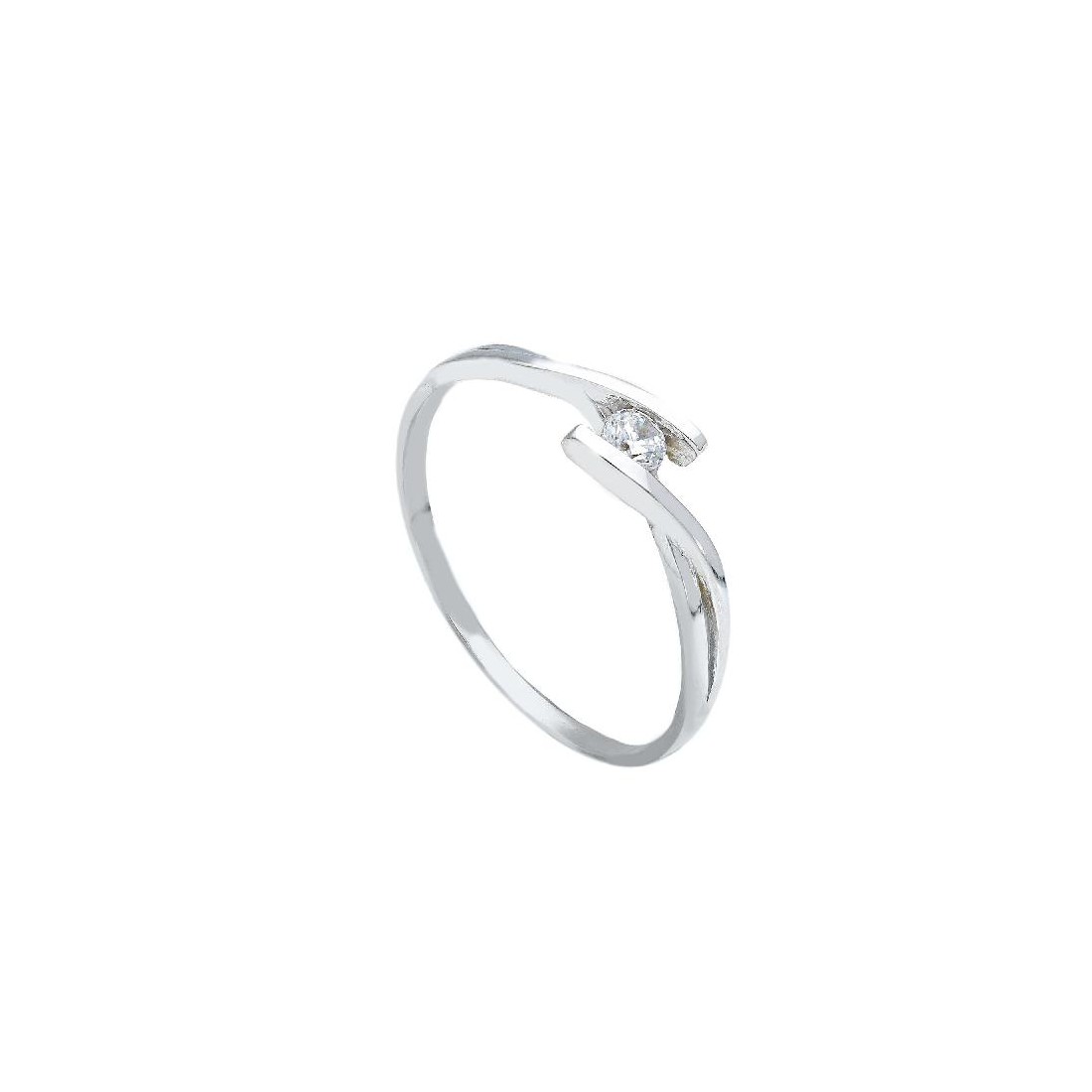 Anello solitario in oro bianco 750/ooo e zirconia cubica