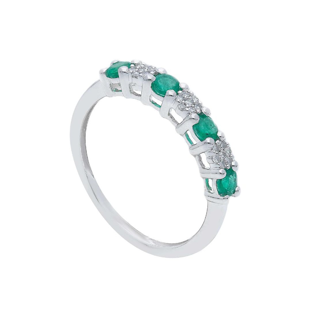 Anello riviere in oro bianco 750/ooo diamante e smeraldo