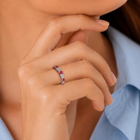 Anello reviere in oro bianco 750/°°° diamante e rubino