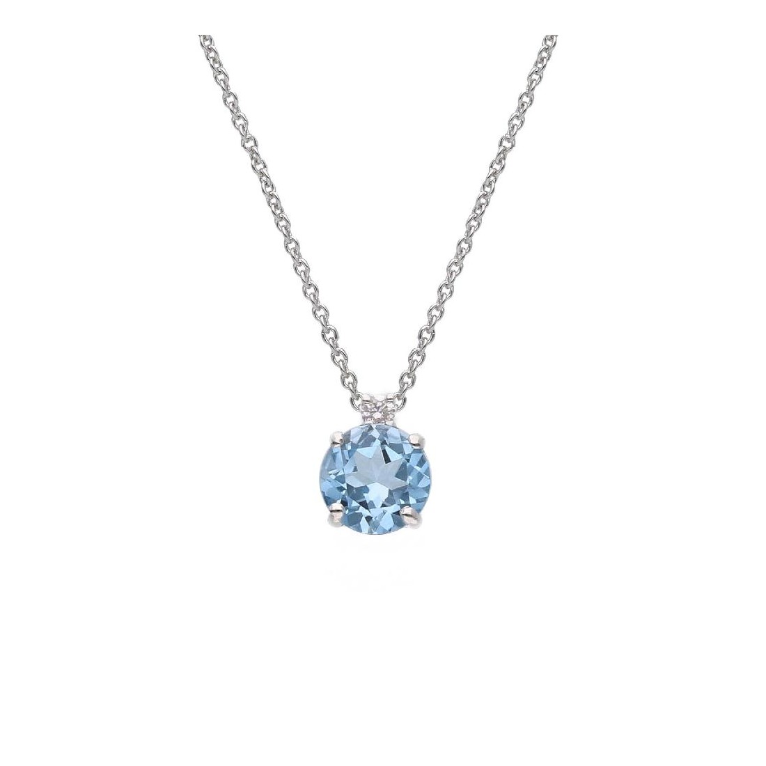 Girocollo in oro bianco 375/ooo con topazio azzurro e diamante naturale