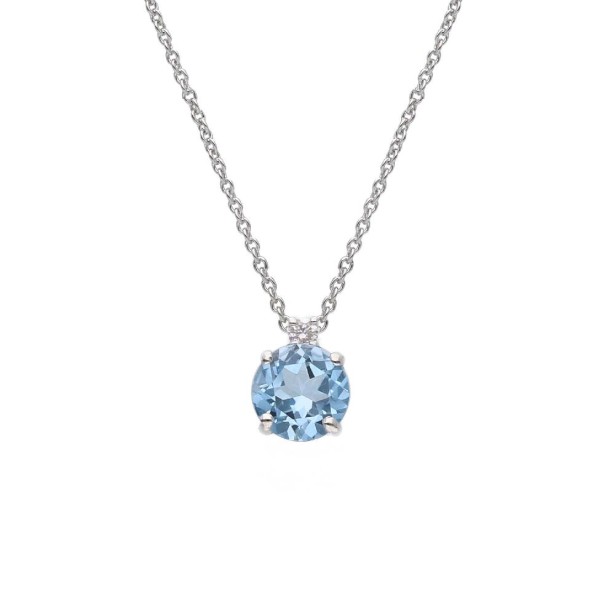 Girocollo in oro bianco 375/ooo con topazio azzurro e diamante naturale