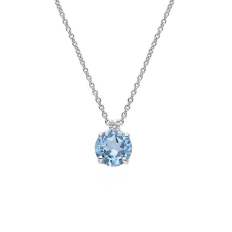 Girocollo in oro bianco 375/ooo con topazio azzurro e diamante naturale