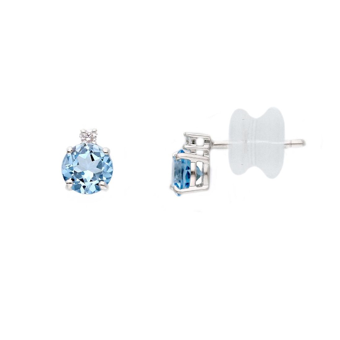 Orecchini lobo in oro bianco 375/ooo con topazio azzurro e diamante natural