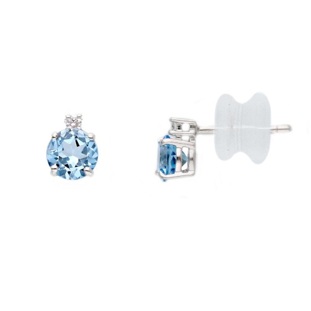 Orecchini lobo in oro bianco 375/ooo con topazio azzurro e diamante natural