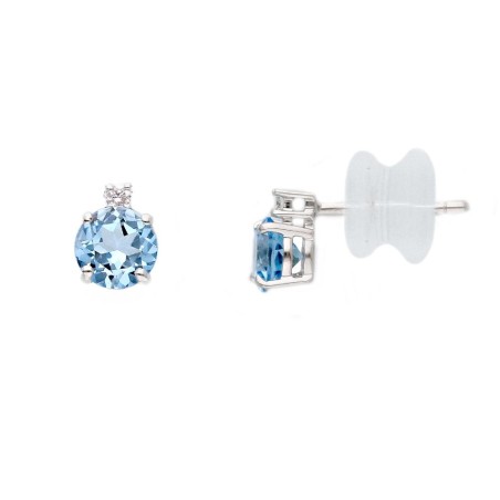 Orecchini lobo in oro bianco 375/ooo con topazio azzurro e diamante natural