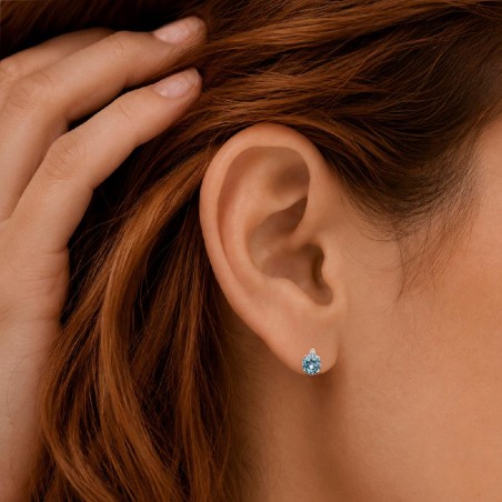 Orecchini lobo in oro bianco 375/ooo con topazio azzurro e diamante natural
