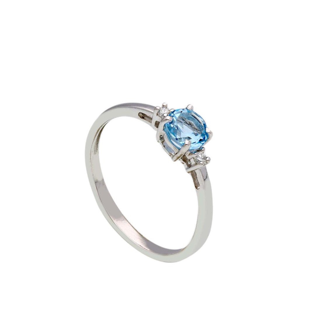 Anello in oro bianco 375/ooo con topazio azzurro e diamante naturale