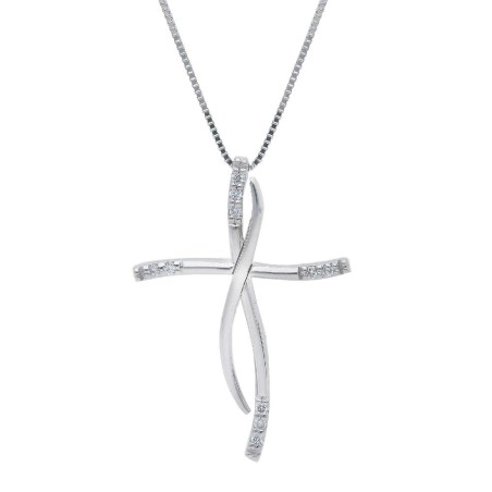Girocollo in oro bianco 750/°°° e diamante con croce