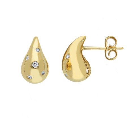 Orecchini in oro giallo 375/°°° e diamante con goccia