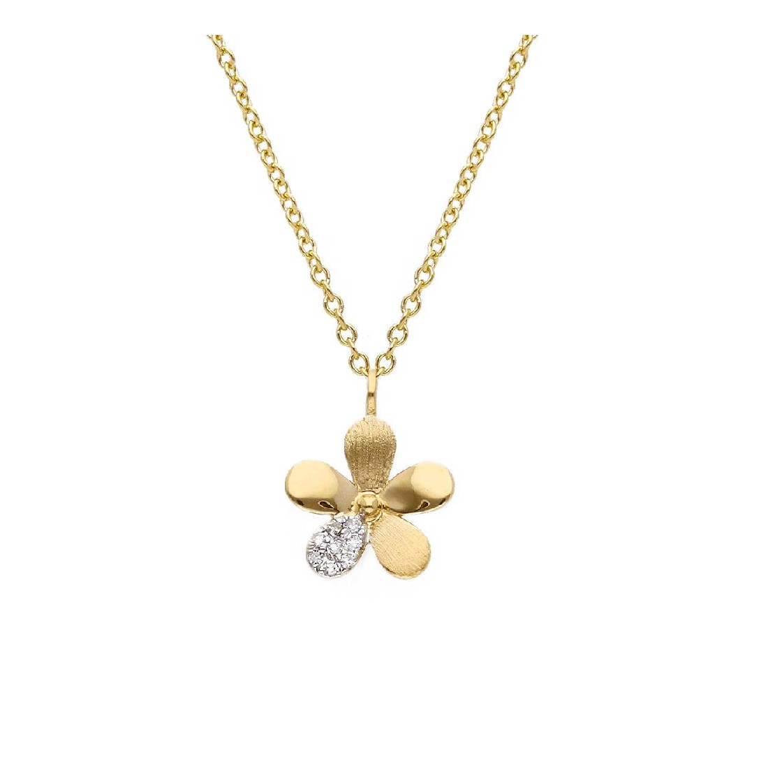 Girocollo in oro giallo 375/°°° e diamante con fiore