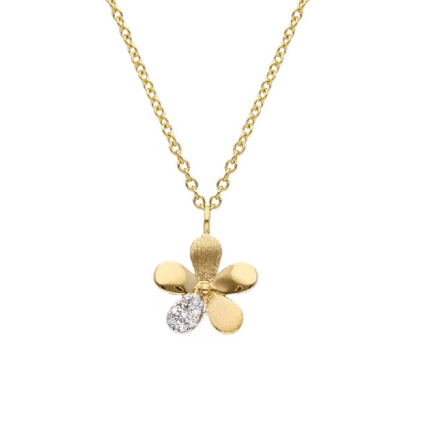 Girocollo in oro giallo 375/°°° e diamante con fiore