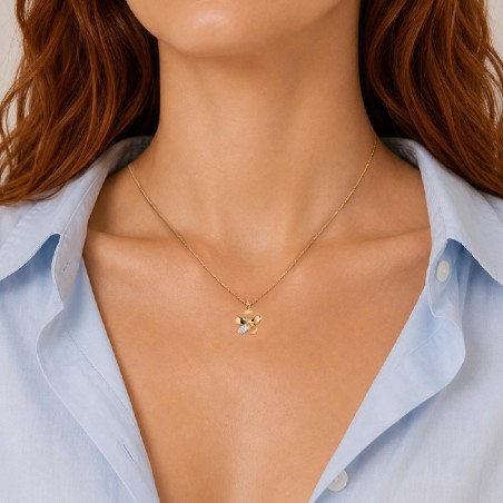 Girocollo in oro giallo 375/°°° e diamante con fiore
