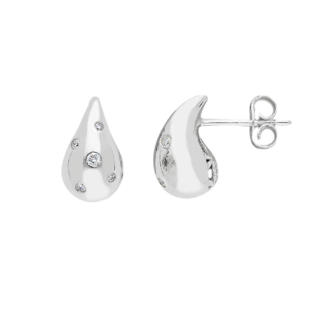 Orecchini in oro bianco 375/°°° e diamante con goccia