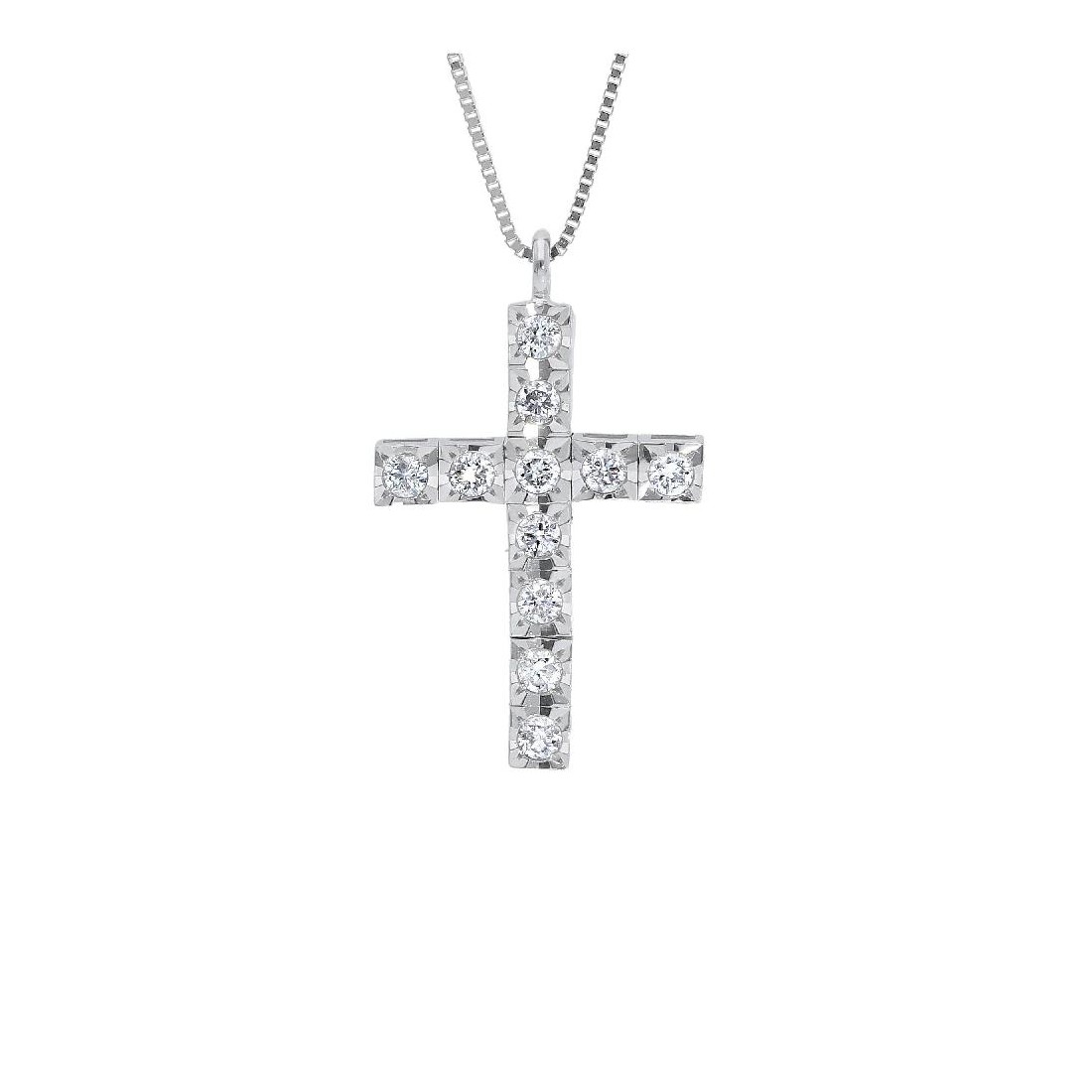 Girocollo in oro bianco 750/ooo e diamante con croce