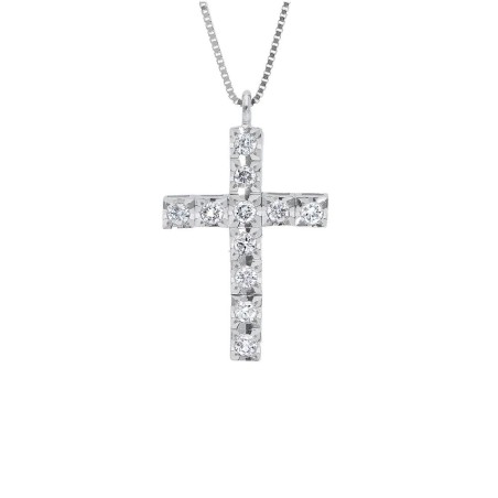 Girocollo in oro bianco 750/ooo e diamante con croce