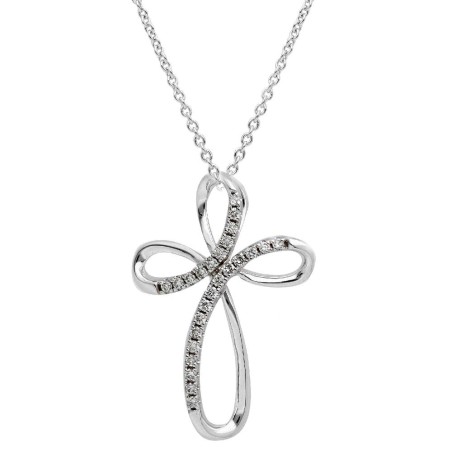 Girocollo Croce in oro bianco 375/ooo con diamanti