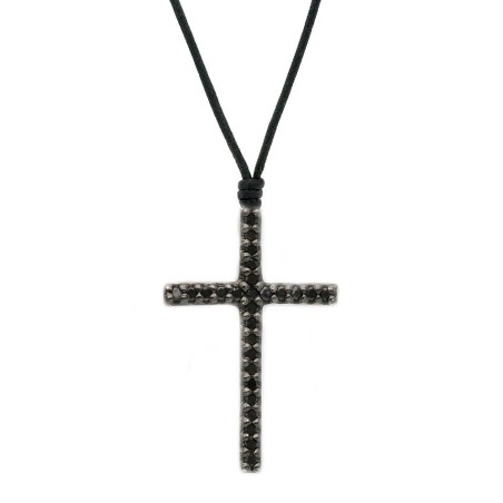 Girocollo in oro bianco 375/ooo e diamante black con cordino nero