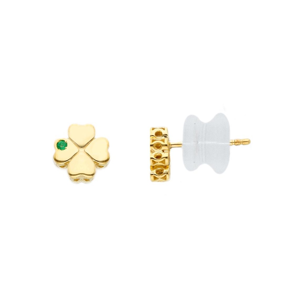 Orecchini lobo in oro giallo 375/ooo con smeraldonaturale