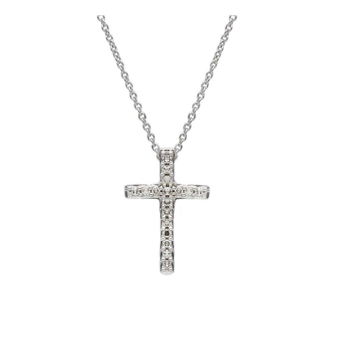 Girocollo Croce in oro bianco 375/ooo con diamanti