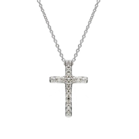 Girocollo Croce in oro bianco 375/ooo con diamanti
