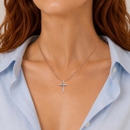 Girocollo Croce in oro bianco 375/ooo con diamanti