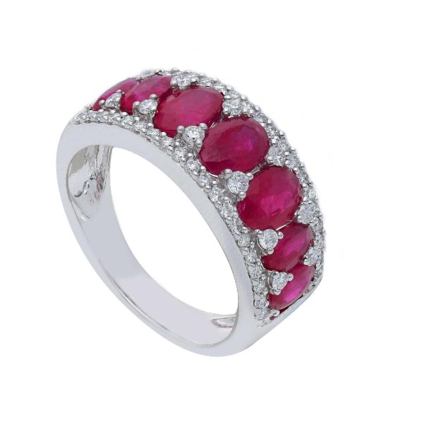 Anello in oro bianco 750/ooo con rubino e diamante naturale