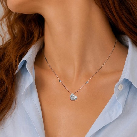 Girocollo in oro bianco 750/ooo e diamante naturale con cuore
