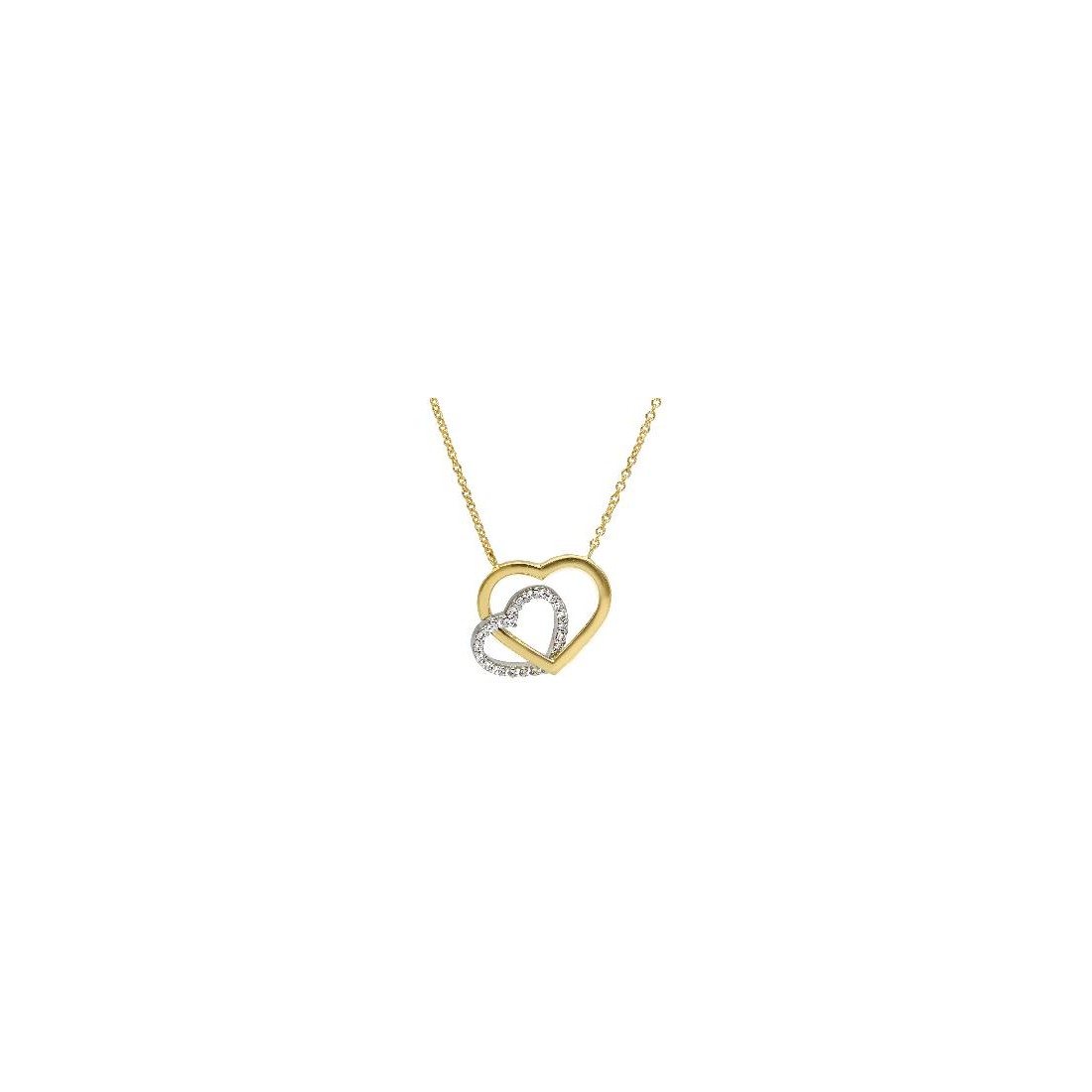 Girocollo in oro giallo e bianco 375/ooo e zirconia cubica con cuore