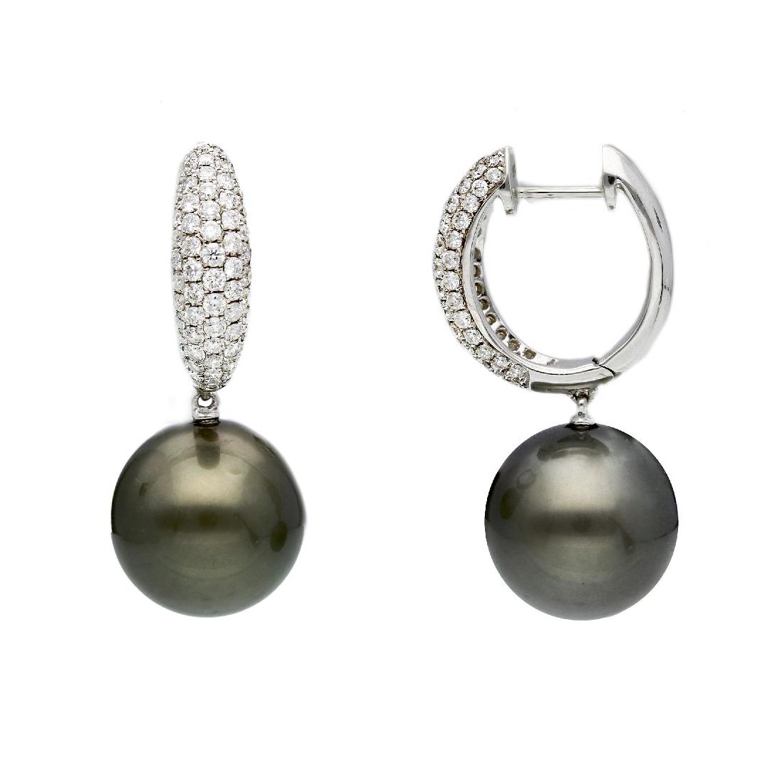 Orecchini pendenti in oro bianco 750/ooo con diamante naturale e perle Tahiti