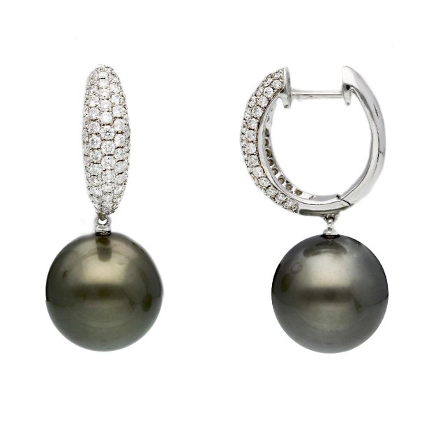 Orecchini pendenti in oro bianco 750/ooo con diamante naturale e perle Tahiti