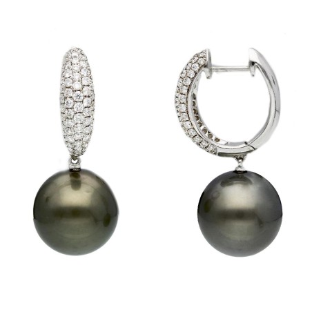 Orecchini pendenti in oro bianco 750/ooo con diamante naturale e perle Tahiti