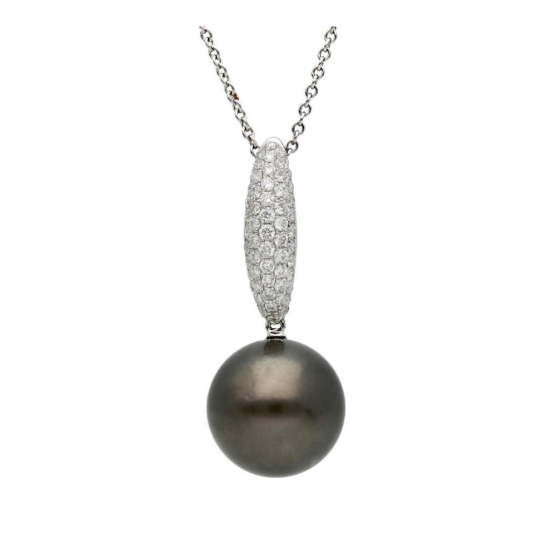 Girocollo in oro bianco 750/ooo con diamante naturale e perla Tahiti
