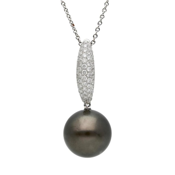 Girocollo in oro bianco 750/ooo con diamante naturale e perla Tahiti
