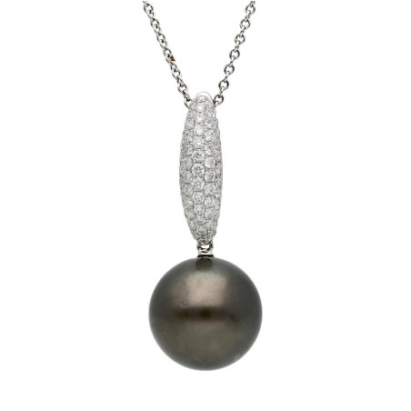 Girocollo in oro bianco 750/ooo con diamante naturale e perla Tahiti