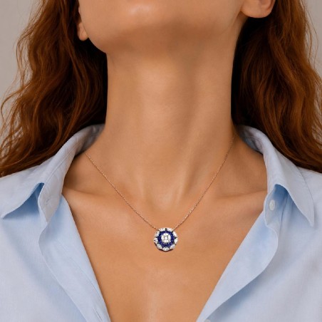 Girocollo in oro bianco 750/ooo con diamante naturale e zaffiro