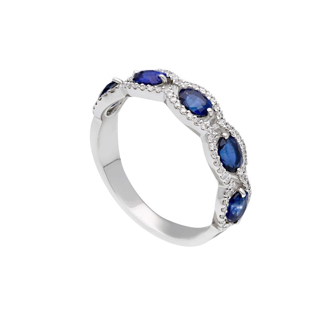 Anello fedina in oro bianco 750/ooo con diamante naturale e zaffiro