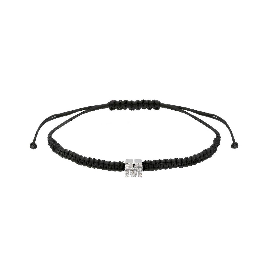 Bracciale con cordino e lettera in oro bianco 750/ooo con diamanti naturali