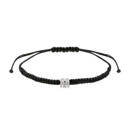 Bracciale con cordino e lettera in oro bianco 750/ooo con diamanti naturali