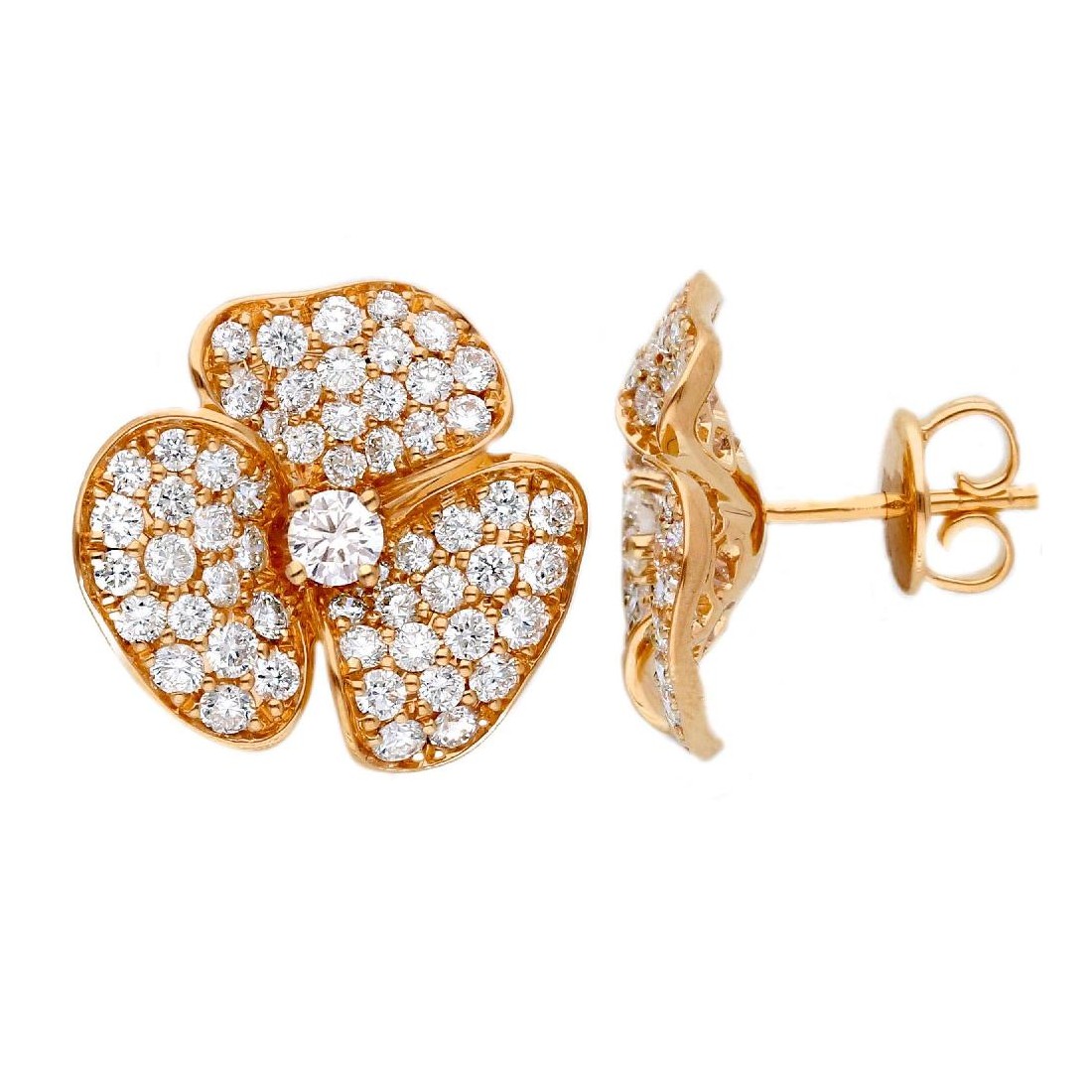 Orecchini con fiore in oro rosa 750/ooo con diamanti naturali
