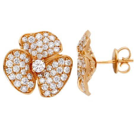 Orecchini con fiore in oro rosa 750/ooo con diamanti naturali