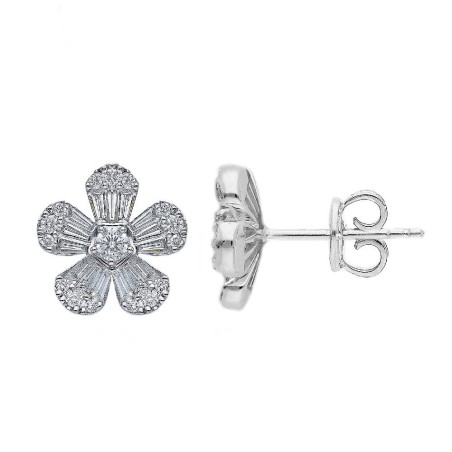 Orecchini lobo con fiore in oro bianco 750/ooo con diamante naturale
