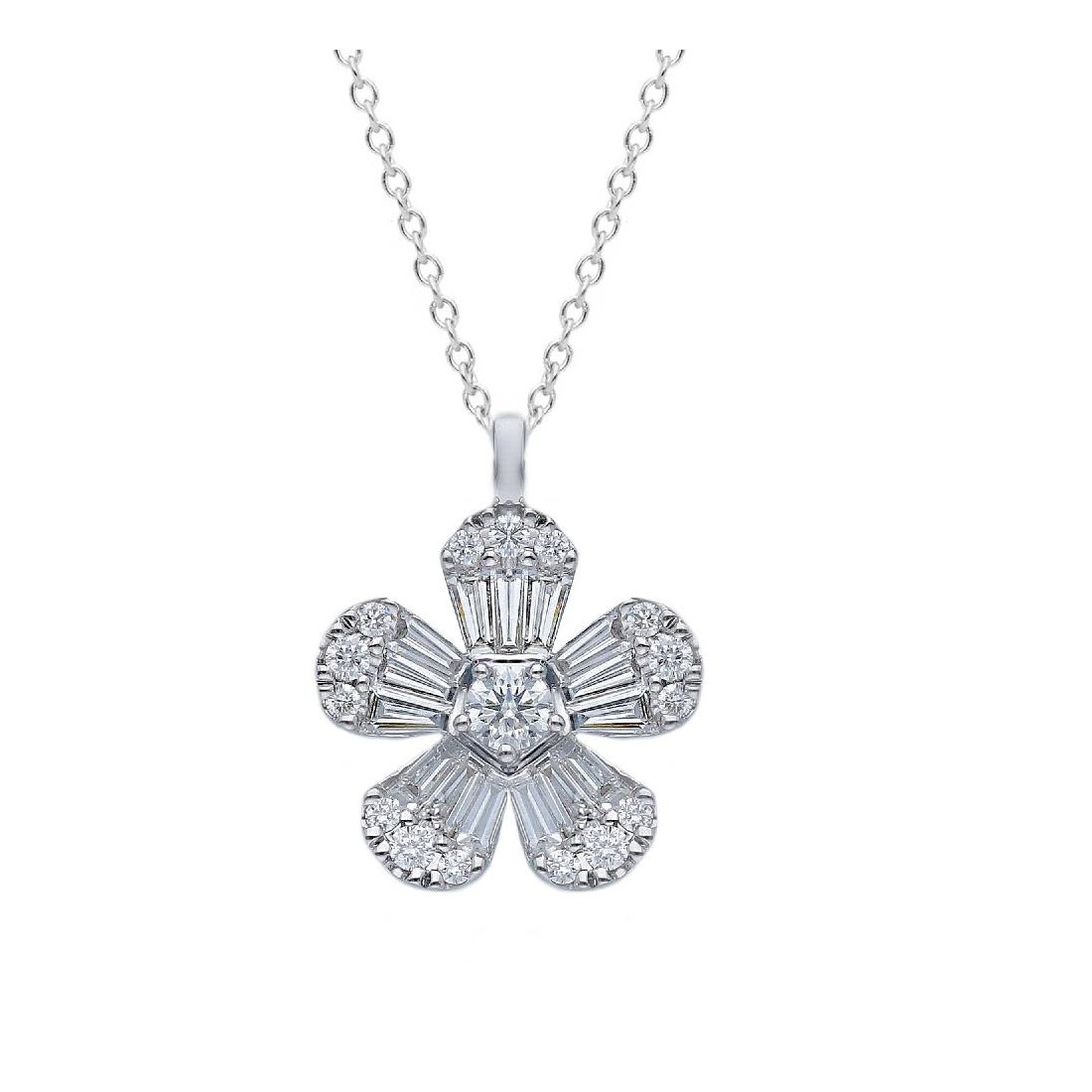 Girocollo con fiore in oro bianco 750/ooo con diamante naturale
