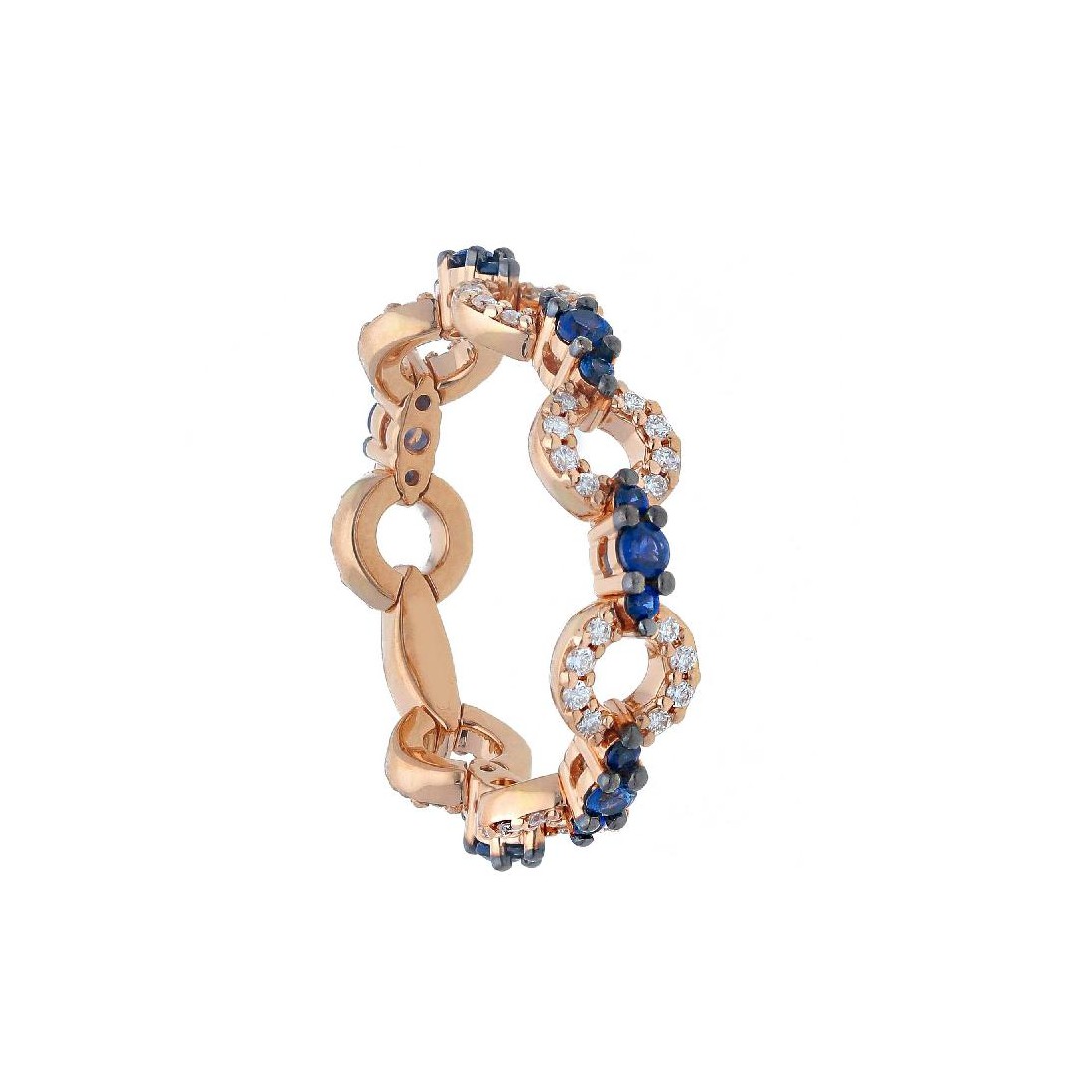 Anello fedina in oro rosa 750/ooo con zaffiro e diamante naturale
