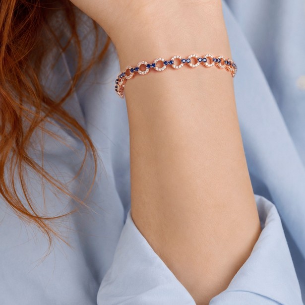Bracciale in oro rosa 750/ooo con zaffiro e diamanti naturali